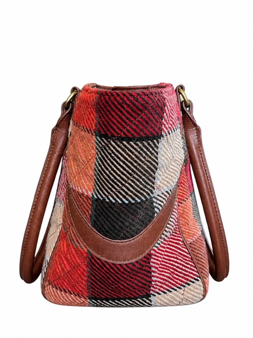 Vera Bradley Red Plaid Wool & Brown Leather Shoulder Bag - Picture 5 of 10